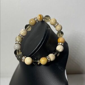 Hillberg & Berk brown Swarovski Crystal Beaded Bracelet w gold sparkle ball